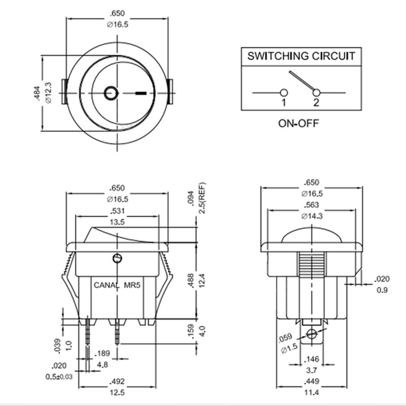 Set 2 Công Tắc On-Off Tròn 3 Chấu 6a 250v Ac Màu Đen