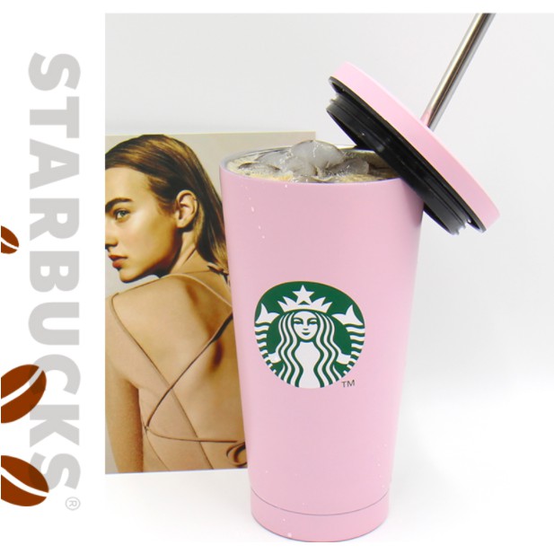 Starbucks Cold Tumbler màu hồng 473ml- bao gồm một ống hút và bàn chải làm sạch "nhập khẩu Hàn Quốc"