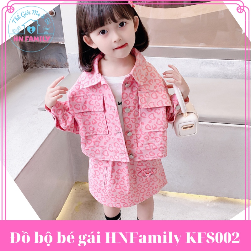Đồ bộ bé gái HNFamily - Set Áo khoác kaki + chân váy hồng liền quần chip siêu xịn cho bé gái từ 2-10 tuổi 12-30kg FKS002