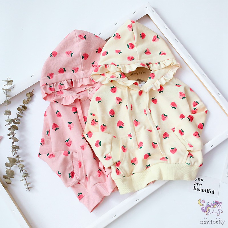 Áo Khoác Tay Dài Hoạ Tiết Dâu Tây Đáng Yêu Cho Bé Gái Kiểu Hàn Quốc