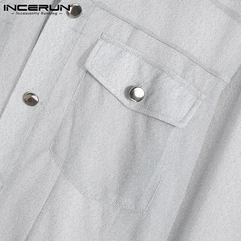 Áo sơ mi INCERUN tay dài xuyên thấu có nút thời trang 2 màu lựa chọn dành cho nam