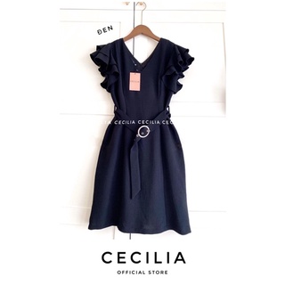 Váy tay bèo thắt đai EMA Dress by CECILIA đen có tới size XL