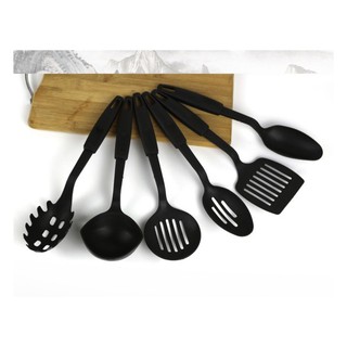 Bộ 6 món Vá, Sạn, Muỗng, Múc Súp, Múc Cơm, Vớt Trứng Nhựa Chịu Nhiệt - màu đen