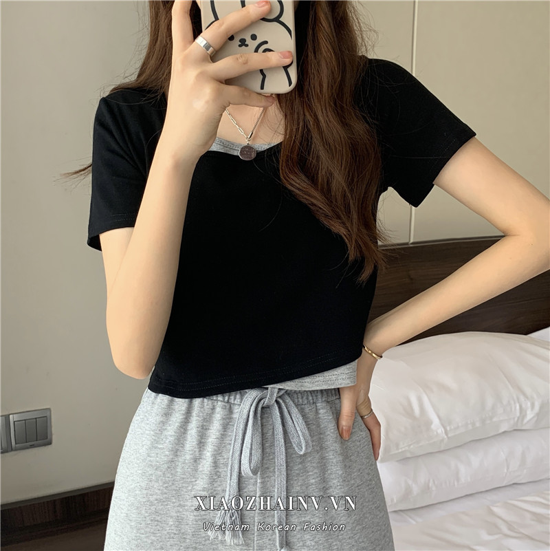 Áo Crop Top Nữ Tay Ngắn Thời Trang Hàn Quốc 3 Màu Lựa Chọn