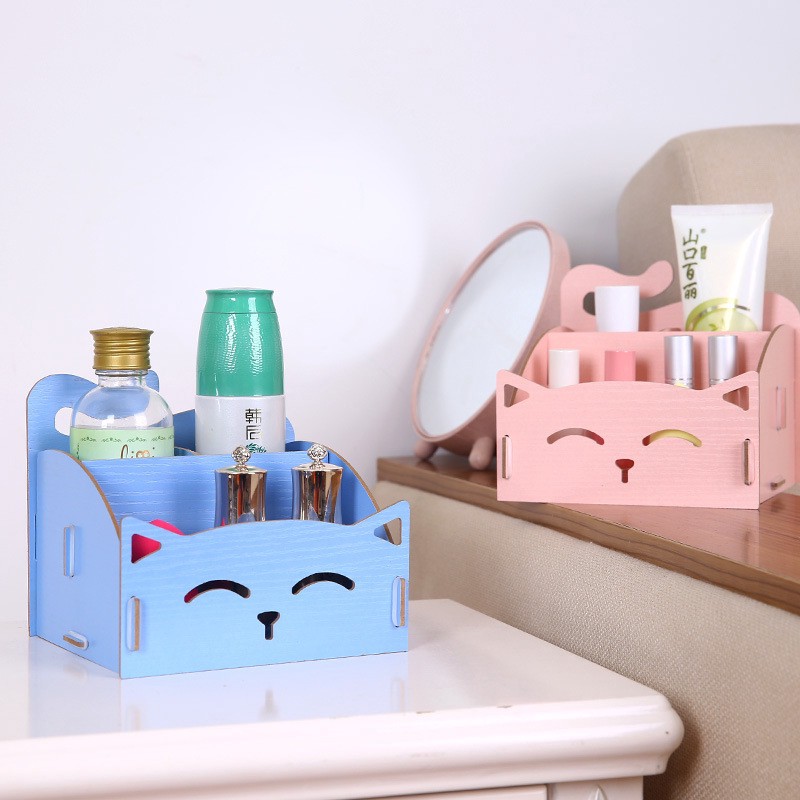 Kệ để mỹ phẩm đồ trang điểm bằng gỗ lắp ghép hình thú cute (KHT05)