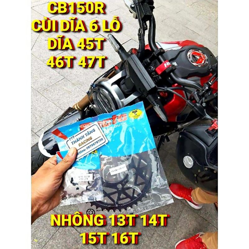 NHÔNG SÊN DĨA CB150R 6 LỖ ÓC SÊN PHỐT CAO SU RECTO MALAYSIA DĨA 45T 46T 47T NHÔNG 13T 14T 15T 16T