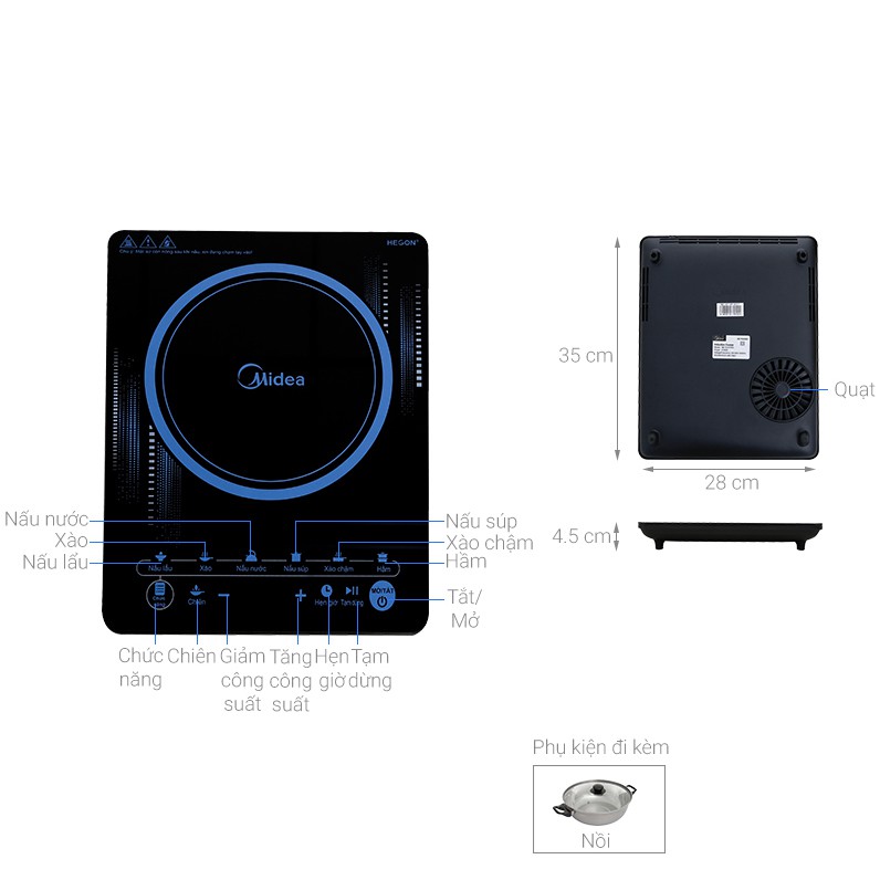Bếp từ Midea MI-T2117DC hàng chính hãng, có bảo hành 12 tháng, lỗi 1 đổi 1 trong 7 ngày