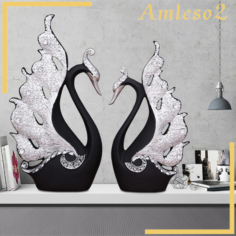 [AMLESO2]Set of 2 Swan Lover Statue Sculpture Resin Ornaments Centerpiece Craft Home Decor