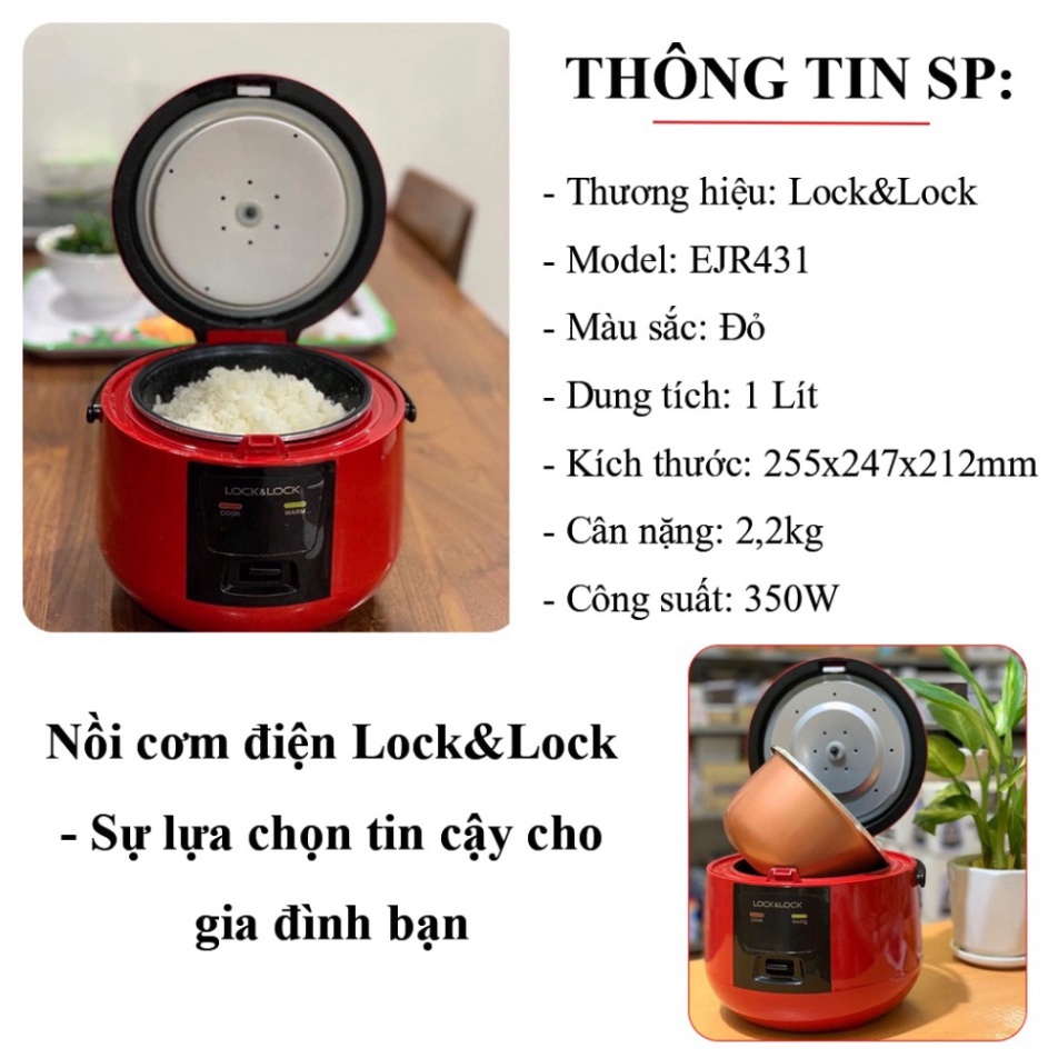 Nồi cơm điện Lock and Lock - 1 lít - nấu cơm cực ngon - màu đỏ