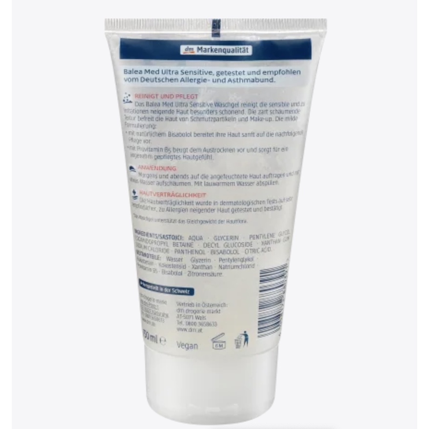 - SỮA RỬA MẶT DƯỢC MĨ PHẨM BALEA MED ULTRA SENSITIVE VỚI VITAMIN B5 DÀNH CHO DA NHẠY CẢM – 150ML