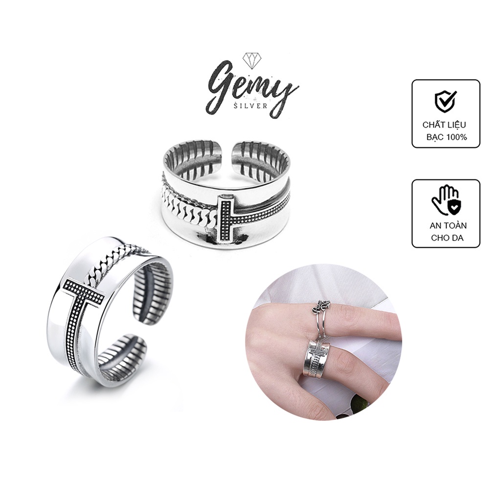 Nhẫn nam bạc 925 thiết kế mặt chữ thập cá tính, độc đáo, cực sang, unisex | GEMY SILVER NN3