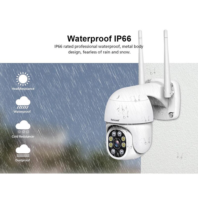 Camera IP ngoài trời SriHome SP028 FullHD 1080P 2.0Mp chống nước chống bụi tích hợp LED quay màu ban đêm