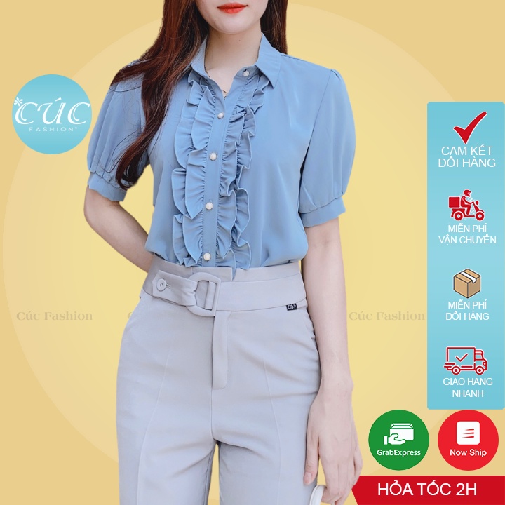 Áo sơ mi nữ CÚC FASHION somi tay ngắn cao cấp vải lụa đẹp kiểu công sở trắng nhiều màu áo cộc bèo ly dọc A1150
