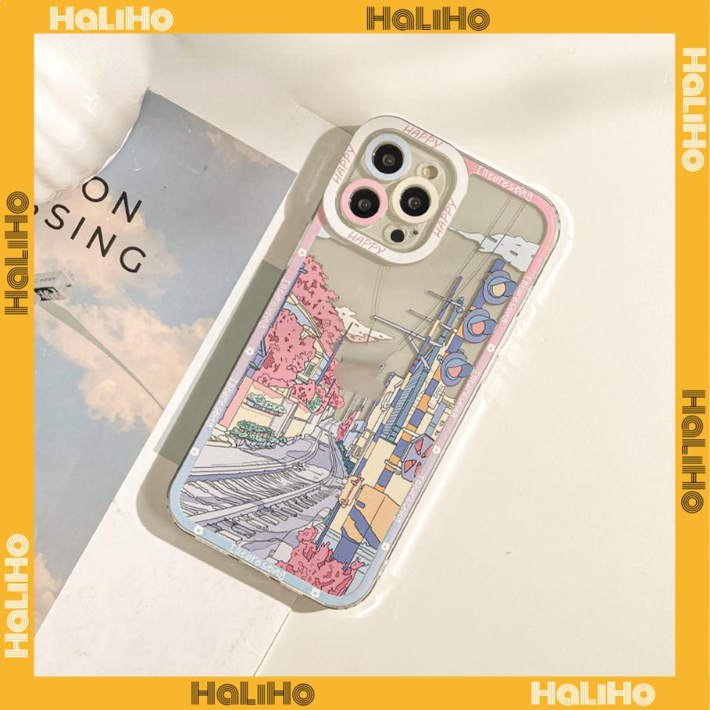 iPhone Case Silicone Soft Case Clear Case Square Edge Shockproof Protection Camera Manga Sakura Street Compatible For iPhone 11 iPhone 13 Pro Max iPhone 12 Pro Max iPhone 7 Plus xr