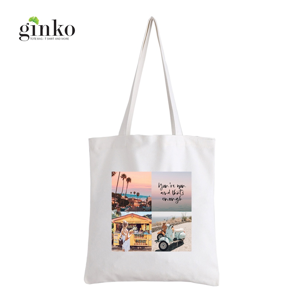 Túi Vải Tote GINKO Kiểu Basic dây kéo In Hình 4 in Summer G117