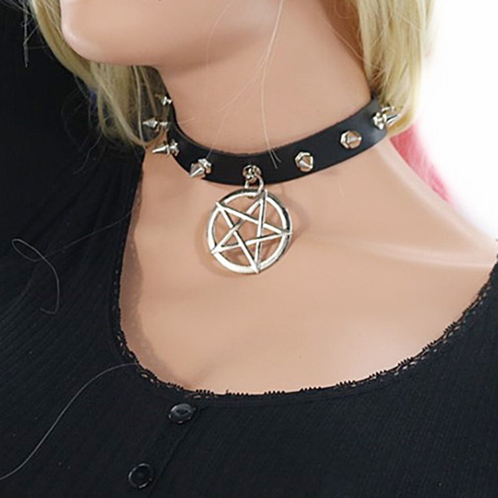 Vòng Cổ Choker Da PU Màu Đen Đính Đinh Tán Phong Cách Gothic Punk Đường Phố Gợi Cảm Cho Nam Và Nữ