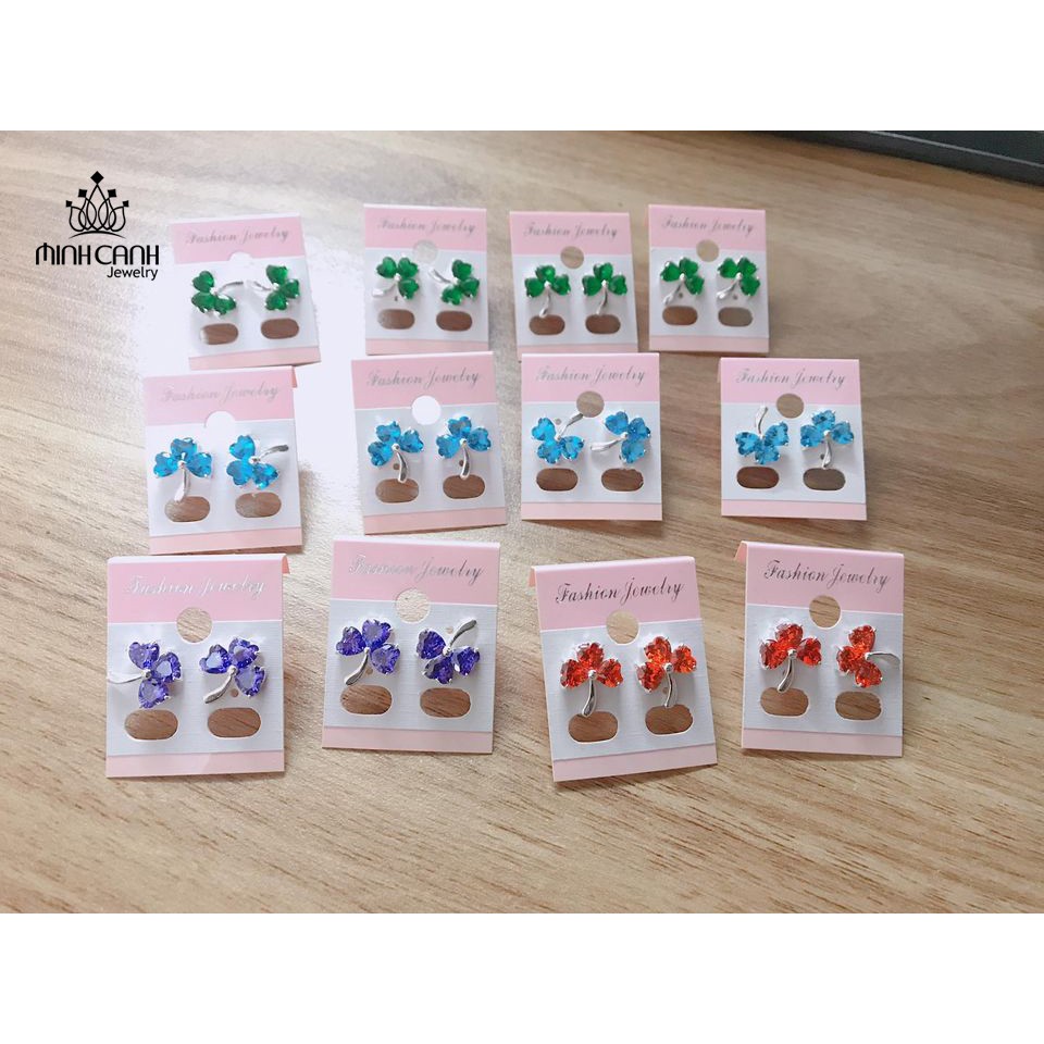 Bông Tai Bạc Cỏ 3 Lá May Mắn Đủ Màu - Minh Canh Jewelry
