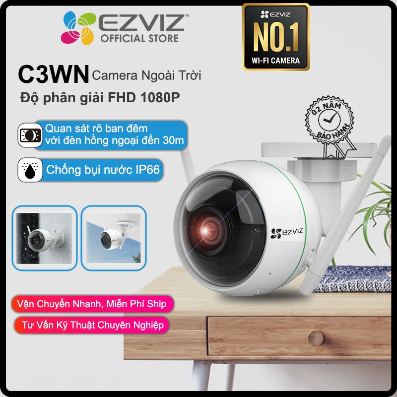 Camera EZVIZ C3WN 1080P Ngoài Trời, WI-FI, IP66 chống nước, Quan Sát Ban Đêm 30m,Công Nghệ AP--Hàng Chính Hãng