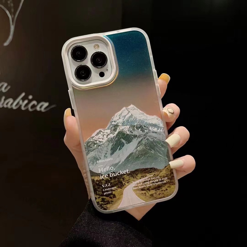 Ốp Điện Thoại Acrylic Chống Sốc Bề Mặt Nhám Họa Tiết Phong Cảnh Núi Tuyết Dành Cho Iphone 13 12 11 Pro MAX XR X XS MAX
