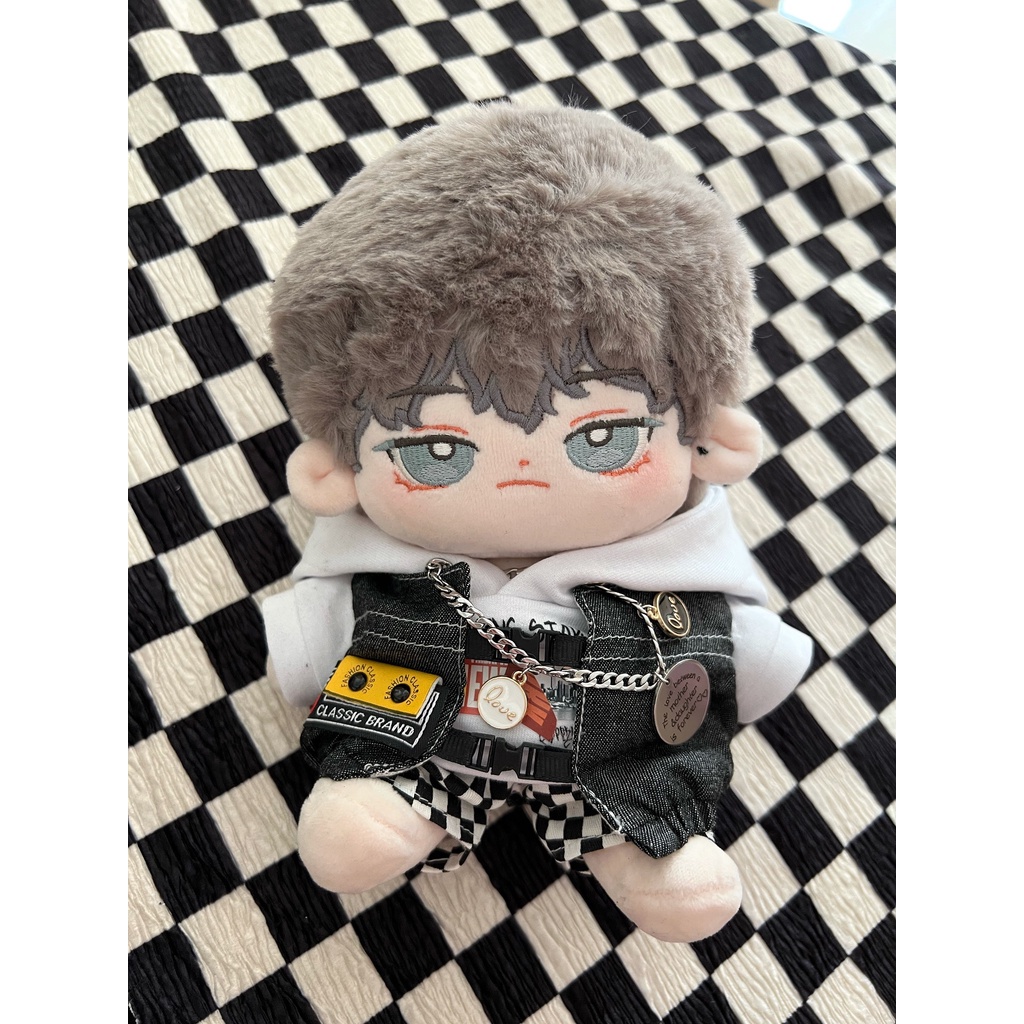 Bộ đồ denim pha caro cho bé doll 15cm 20cm 40cm