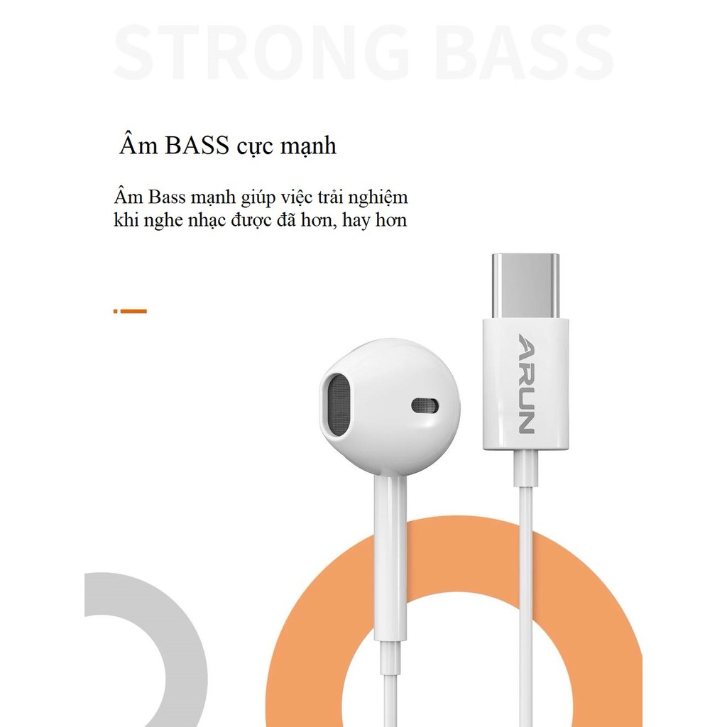 Tai Nghe Nhét Tai Kèm Mic Arun M28 Chân Type-C Super Bass, Phù Hợp Với Mọi Nhu Cầu Nghe Nhạc Gaming, EDM, Remix, Ballad
