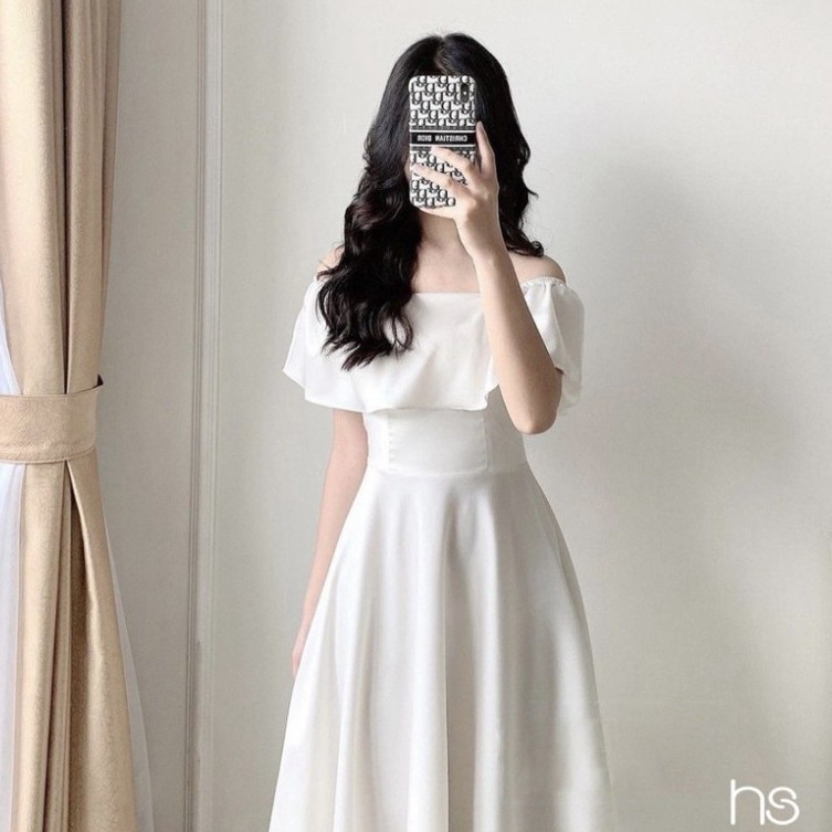 Đầm Trắng Nữ Ngắn Tay Chun Vai Cổ Vuông Chất Đũi Siêu Xinh | BigBuy360 - bigbuy360.vn