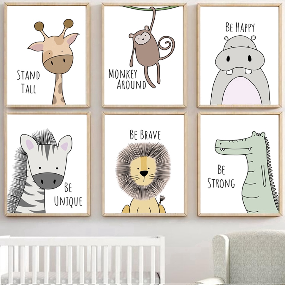 Tranh canvas treo tường trang trí hình động vật hoạt hình cho trẻ em