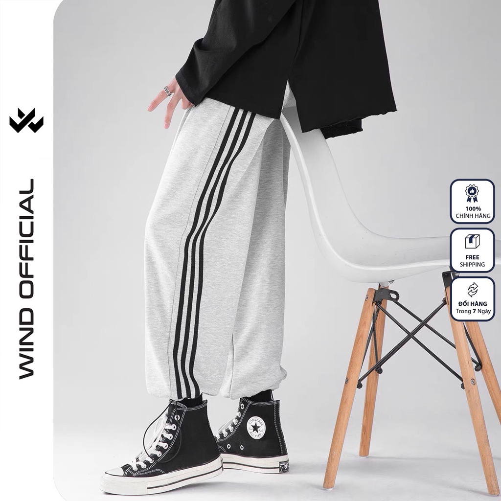 Quần jogger ống rộng WIND unisex dây rút bo chun  3 LINE overszie nam nữ ulzzang