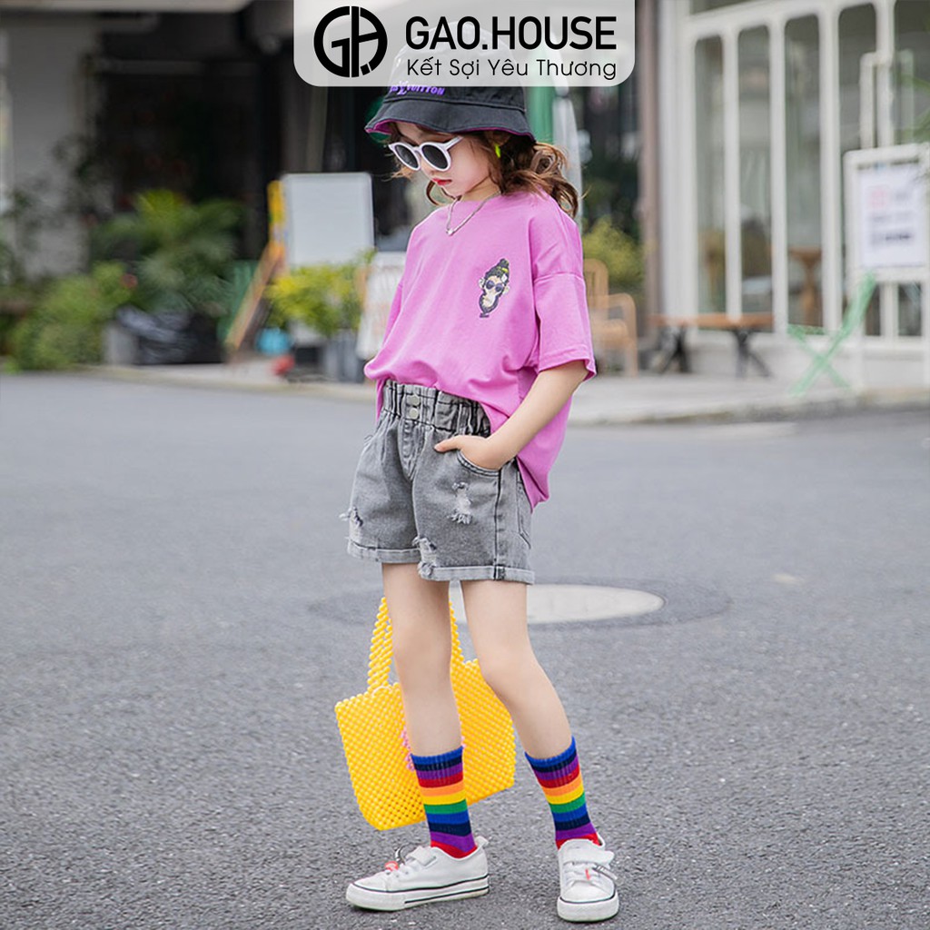 Áo thun bé gái cổ tròn Gạo House tay ngắn họa tiết Chú khỉ ngầu cá tính [T7]