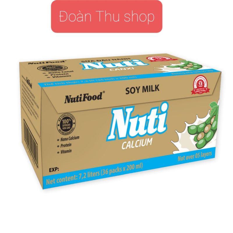 Sữa đậu nành Nutifood bổ sung canxi thùng 36 bịch x 200ml