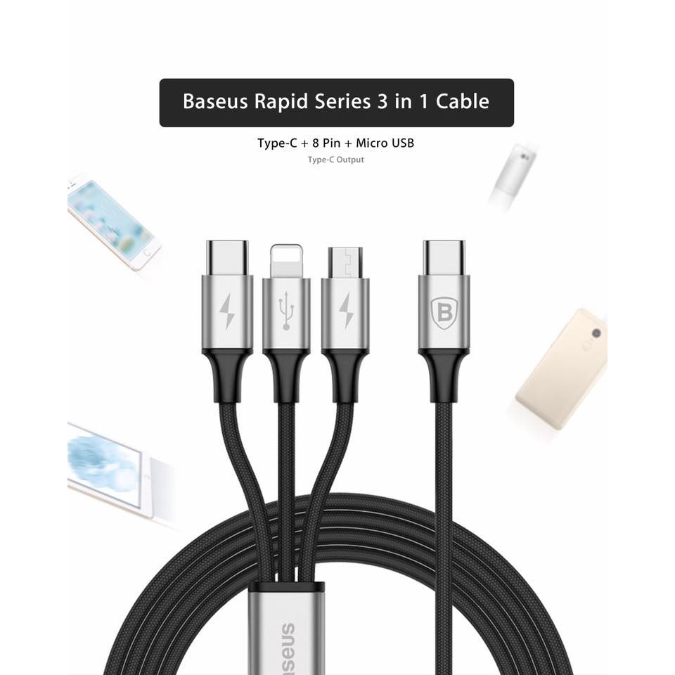 [ Giá siêu rẻ,chính hãng ] Cáp sạc Baseus Type C to 3-in-1 Cable ( Micro, Type-c, Lightning ) dài 120cm, hỗ trợ sạc nhan