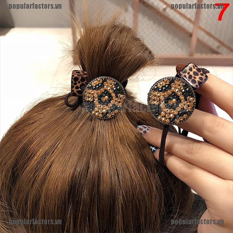 Dây Buộc Tóc Co Giãn Họa Tiết Da Báo Đính Ngọc Trai Thời Trang