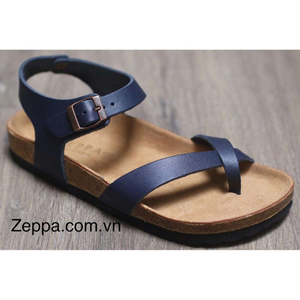 ZEPPA - Gian Hàng Chính Hãng - Da bò thật 100% - Sandal đế trấu da bò nam & nữ - Màu xanh navy (Size: 35-43) JH MTM
