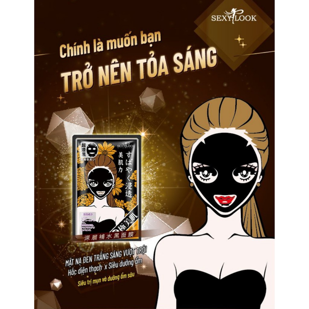 Bộ 4 Mặt Nạ Đen Dưỡng Ẩm - Giảm Mụn - Trắng Da SEXYLOOK 4 miếng x 28ml