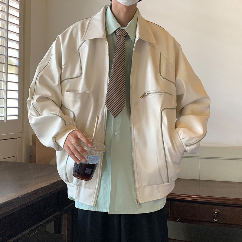 Áo khoác da thời trang cổ điển màu đen cho nam khi chạy xe máy / xe đạp