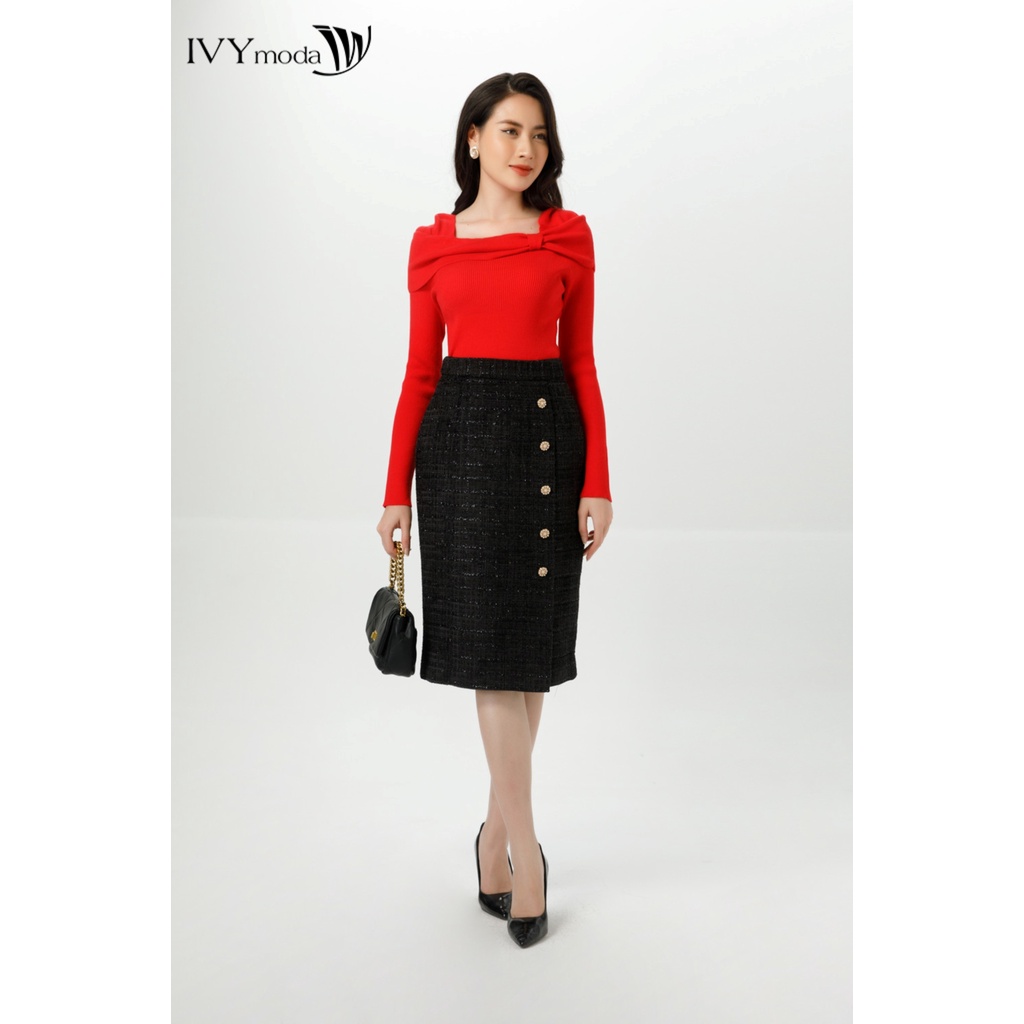 Áo len gân cổ cách điệu nữ IVY moda MS 58B8861