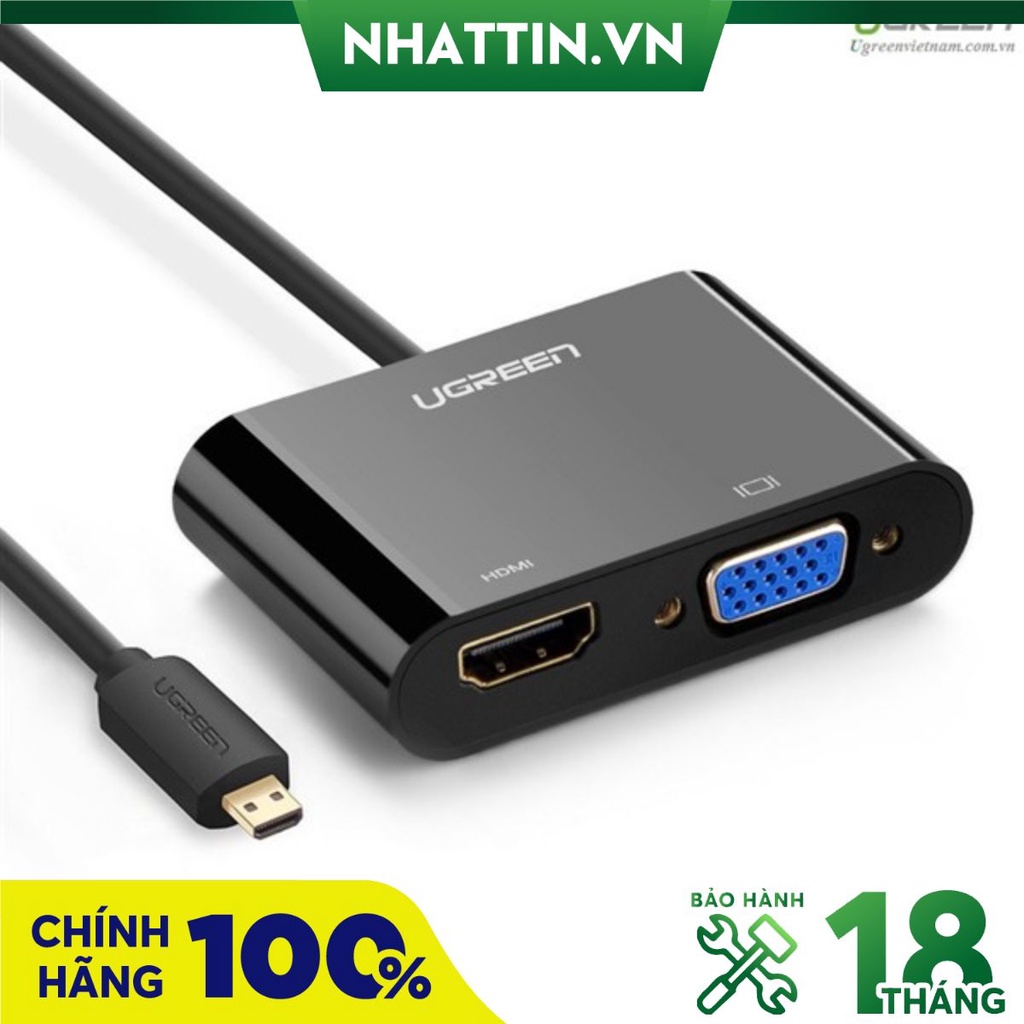Cáp chuyển đổi Micro HDMI to VGA và HDMI + Audio chính hãng Ugreen 30355