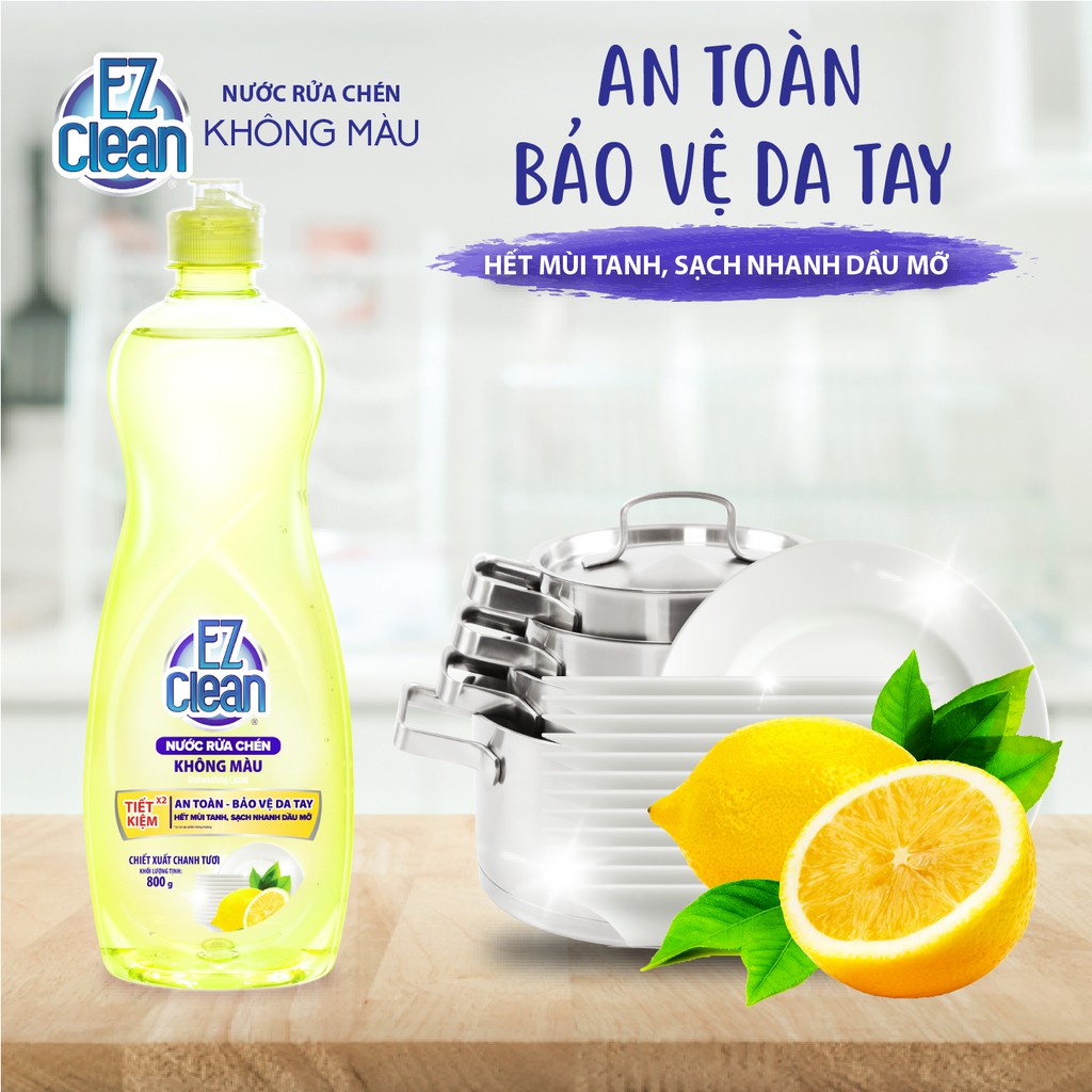 {HOẢ TỐC} Nước rửa chén EZ CLEAN Không màu, bảo vệ da tay 800g