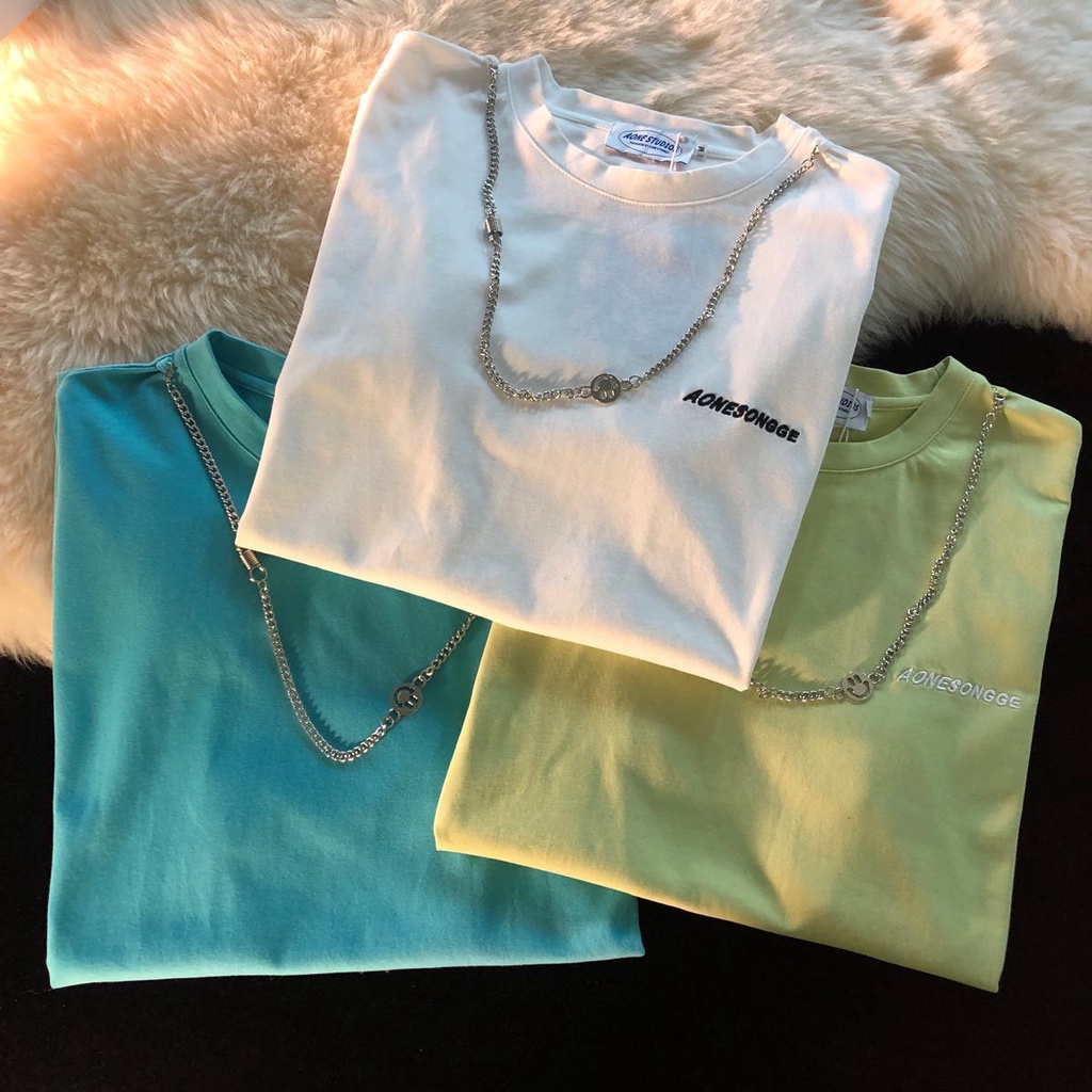 Áo Thun Tay Ngắn Phối Dây Xích Phong Cách Hip Hop Đường Phố Thời Trang Cho Nữ