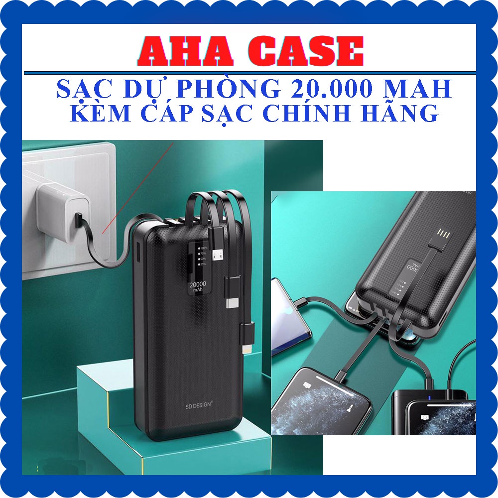 SẠC DỰ PHÒNG 20.000 MAH - Sạt dự phòng chính hãng G02 SD Design - Gắn kèm dây cáp xạc tiện lợi
