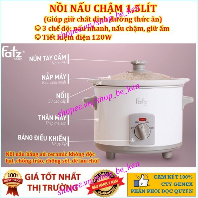 (GIẢM GIÁ SỐC) Nồi nấu cháo chậm 1,5Lít ăn dặm cho bé và gia đình FatzBaby FB9015MH - Fatz Slow 1