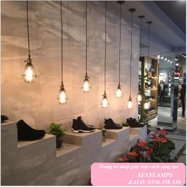 Đèn Thả Trang Trí Rọ Sắt, Hình Khối nhiều dáng. Tặng Bóng Led Thủy Tinh