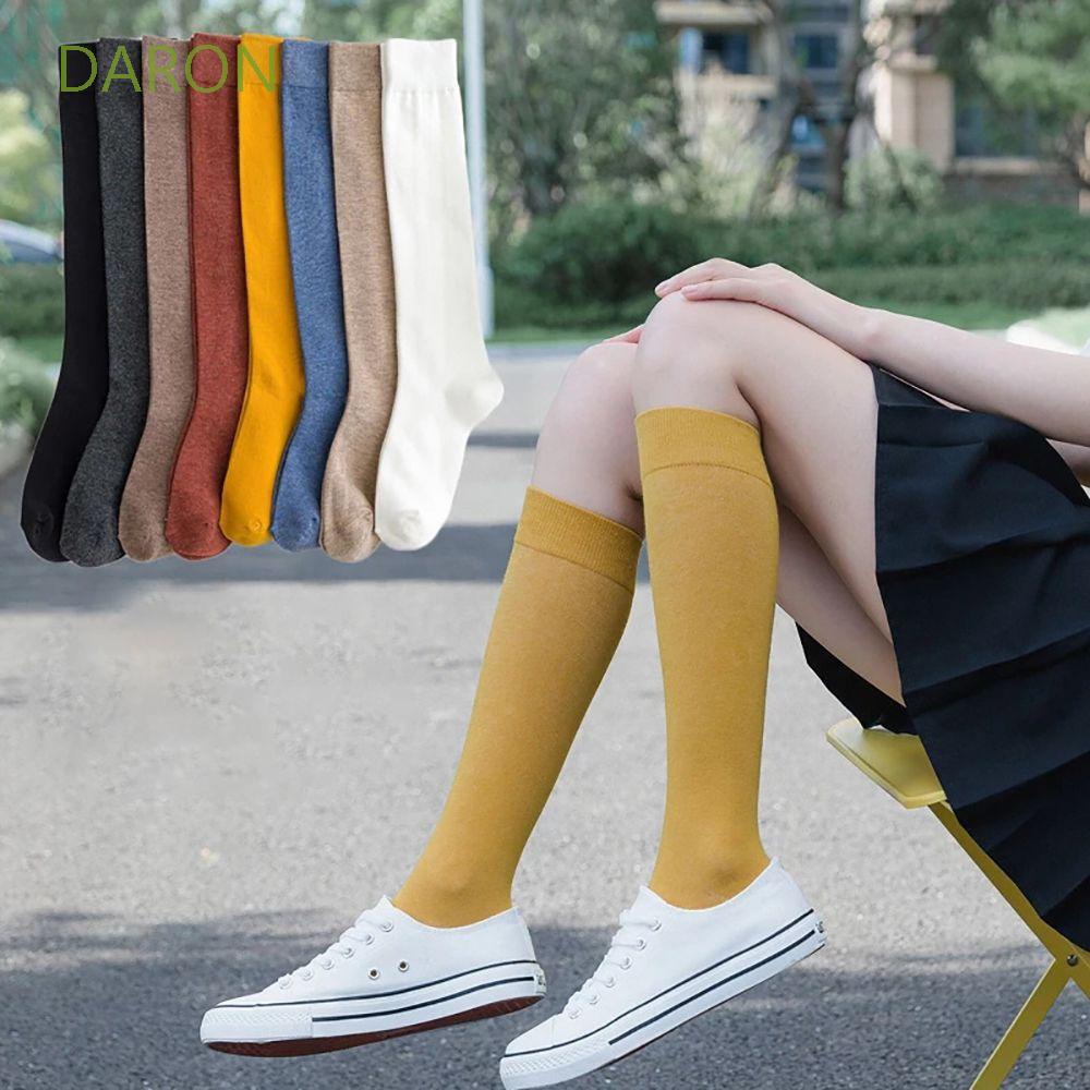 Vớ cotton dài đến đầu gối co giãn màu trơn quyến rũ cho nữ sinh