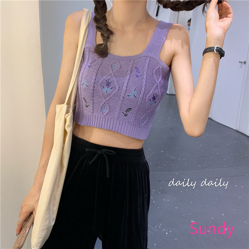 Áo Dệt Kim Không Tay Thêu Họa Tiết Xinh Xắn Dành Cho Nữ