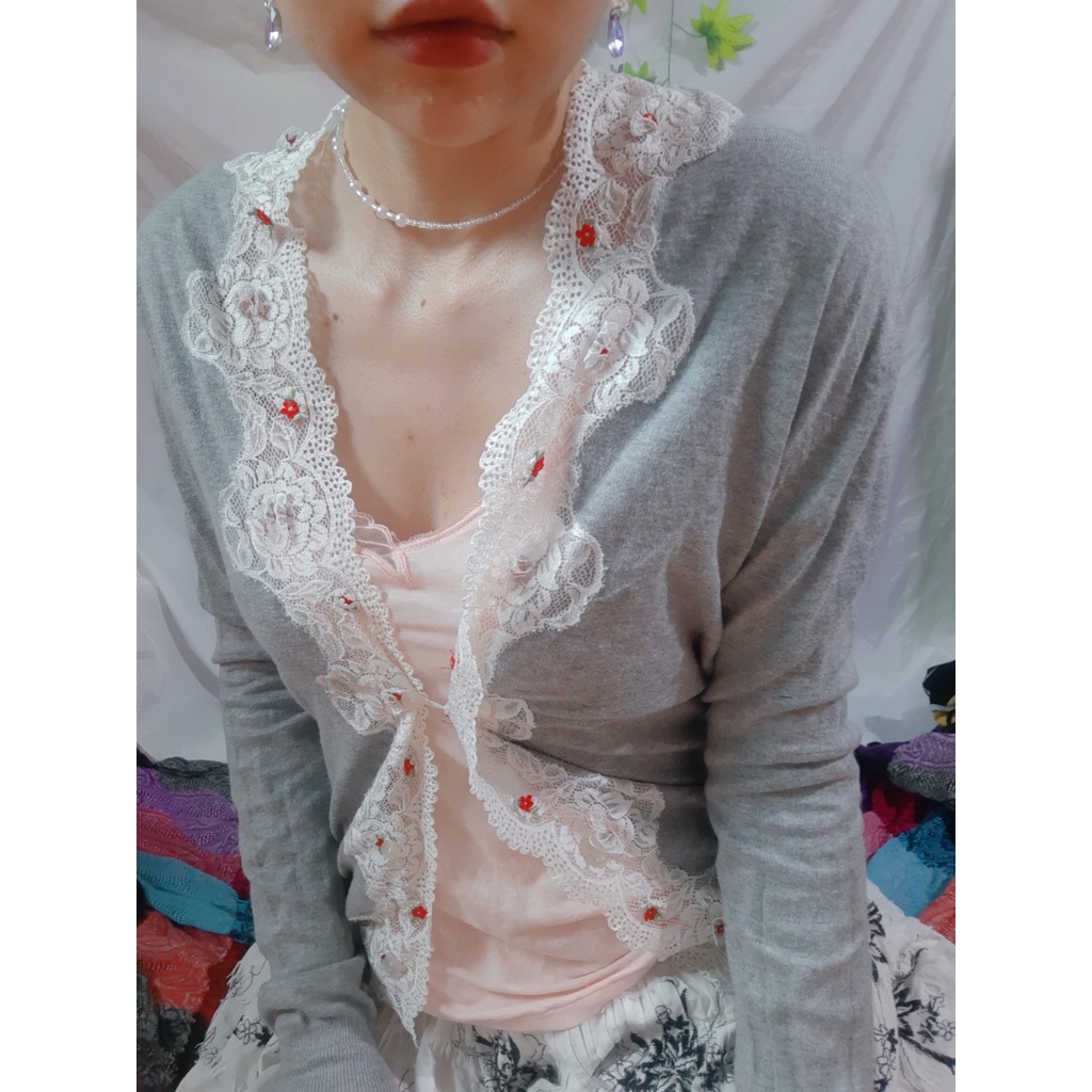 Áo khoác cardigan phối ren cute 2hand Nhật