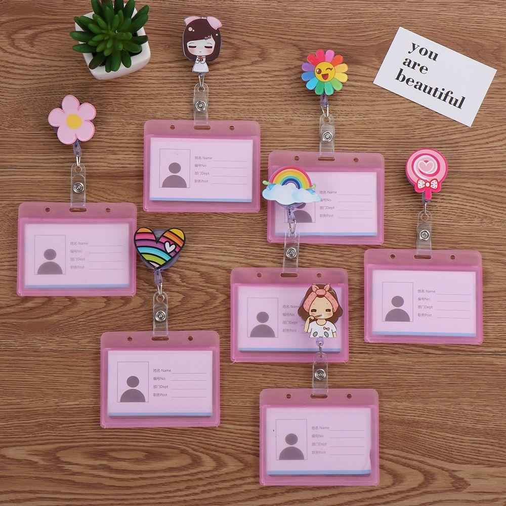 ☆Hoa Hồng☆ Kẹp Giữ Thẻ ID Bằng Kim Loại Có Thể Thu Gọn Tiện Dụng