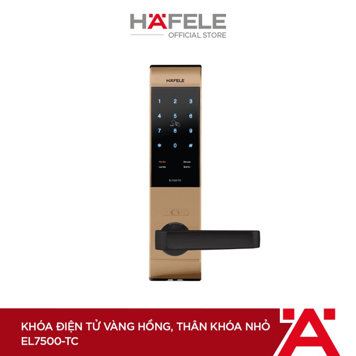 Khóa điện tử HAFELE EL7500-TC/ 912.05.684 vàng hồng thân khóa nhỏ - 912.05.684 Xuất xứ Hàn Quốc