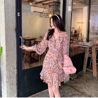 Đầm voan hoa nhí tay dài