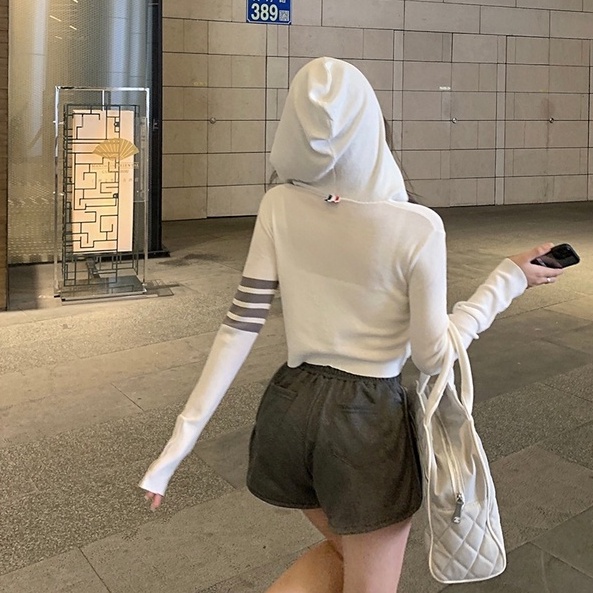 【HangFei】Áo Khoác Dệt Kim Tay Dài Dáng Ôm Hoạ Tiết Kẻ Sọc Thiết Kế Quyến Rũ