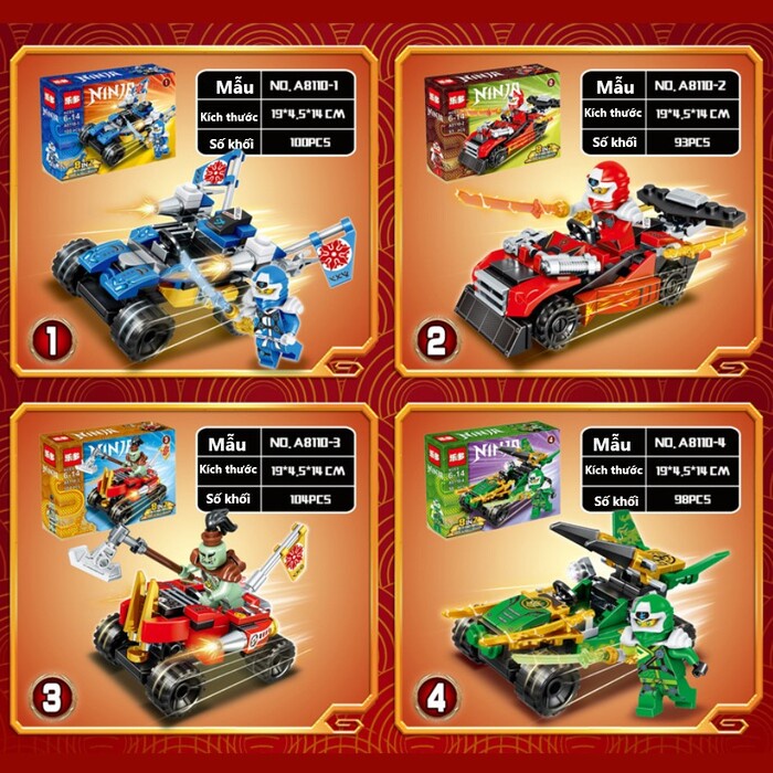 Đồ chơi lắp ráp, lego ninjago mẫu A8110 kết hợp 8 bộ trong 2 (bán lẻ sưu tầm) 89-104 chi tiết